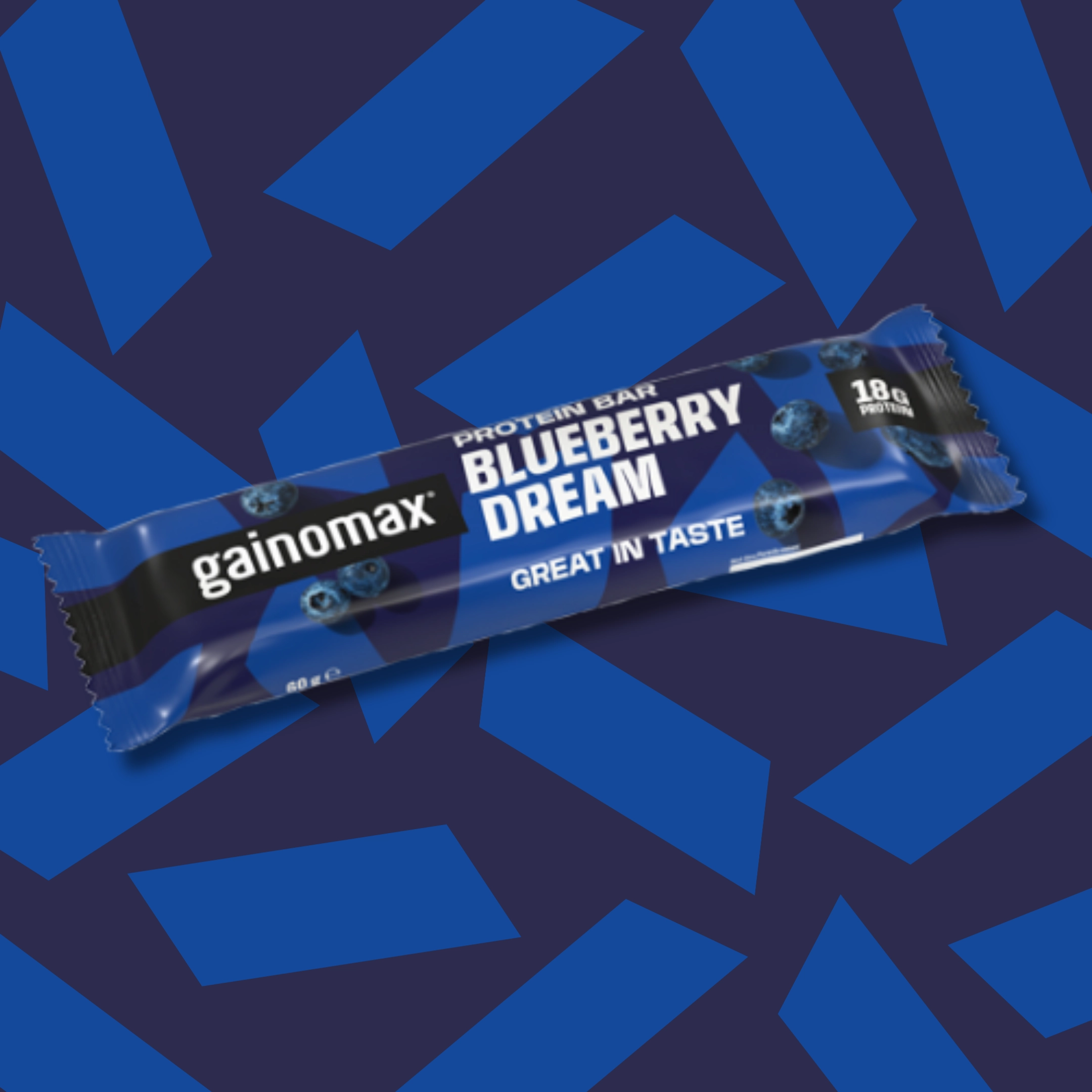 Blueberry dream protein bar in the new Gainomax design